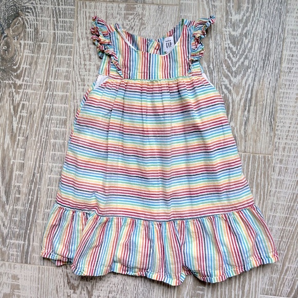 Gap Kids Size 3 Rainbow Striped Lightweight Lined Dress - Picture 1 of 6